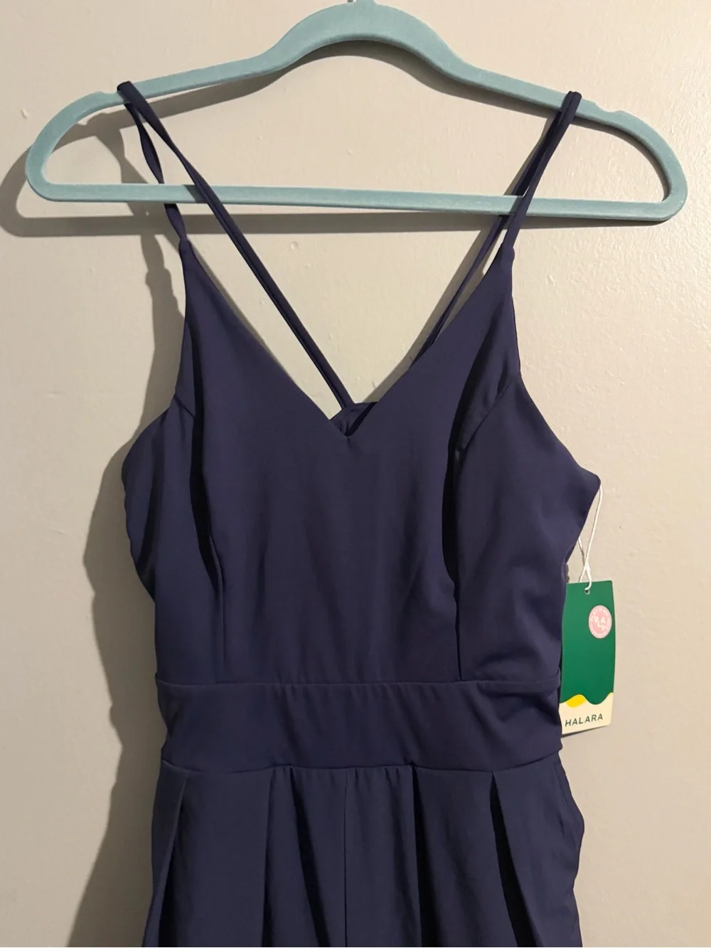 HALARA Navy V-Neck Wide-Leg Sleeveless Spaghetti Strap Jumpsuit NWT - Picture 4 of 16